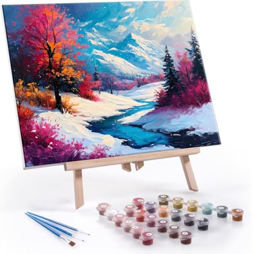 Malen Nach Zahlen Kinder ab 5 6 7 8 9 10 Jahre Mädchen, Paint by Numbers Adult Kinder Winterlandschaft Anfänger mit Leinwand Pinseln Acrylpigment für Geschenke und Home Haus Dekorieren 40x50cm U-568 von QIANLUOO