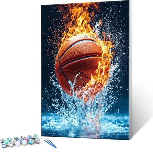 Malen nach Zahlen Erwachsene, Malen nach Zahlen Basketball DIY Handgemalt Ölgemälde Kit Paint by Numbers Adult Mit 3 Pinseln und Acrylfarbe Knitterfreie Leinwand Kit - 30x40cm (Rahmenlos) Y-193 von QIANLUOO