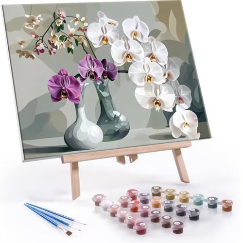 Malen nach Zahlen Erwachsene, Malen nach Zahlen Blumen Schmetterling Orchidee DIY Handgemalt Ölgemälde Kit Paint by Numbers Adult Mit 3 Pinseln und Acrylfarbe Leinwand Kit - 50x70cm (Rahmenlos) Y-643 von QIANLUOO