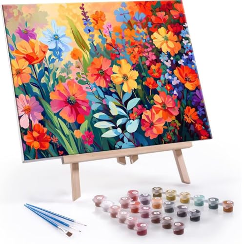 Malen nach Zahlen Erwachsene, Malen nach Zahlen Bunte Blumen DIY Handgemalt Ölgemälde Kit Paint by Numbers Adult Mit 3 Pinseln und Acrylfarbe Knitterfreie Leinwand Kit - 70x90cm (Rahmenlos) Y-506 von QIANLUOO