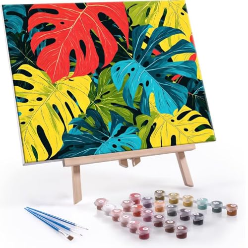 Malen nach Zahlen Erwachsene, Malen nach Zahlen Farbe Blätter DIY Handgemalt Ölgemälde Kit Paint by Numbers Adult Mit 3 Pinseln und Acrylfarbe Knitterfreie Leinwand Kit - 60x80cm (Rahmenlos) Y-522 von QIANLUOO