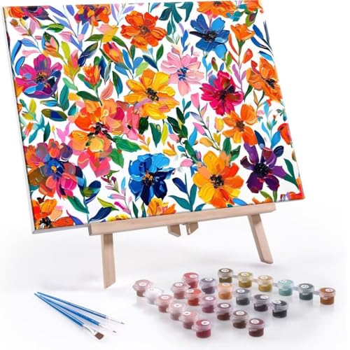 Malen nach Zahlen Erwachsene, Malen nach Zahlen Farbe Blume DIY Handgemalt Ölgemälde Kit Paint by Numbers Adult Mit 3 Pinseln und Acrylfarbe Knitterfreie Leinwand Kit - 70x90cm (Rahmenlos) Y-512 von QIANLUOO