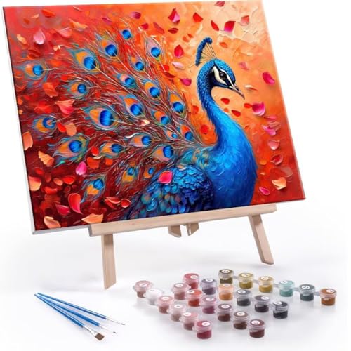 Malen nach Zahlen Erwachsene, Malen nach Zahlen Farbe Pfau DIY Handgemalt Ölgemälde Kit Paint by Numbers Adult Mit 3 Pinseln und Acrylfarbe Knitterfreie Leinwand Kit - 60x80cm (Rahmenlos) Y-516 von QIANLUOO