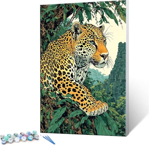 Malen nach Zahlen Erwachsene, Malen nach Zahlen Forest Leopard DIY Handgemalt Ölgemälde Kit Paint by Numbers Adult Mit 3 Pinseln und Acrylfarbe Knitterfreie Leinwand Kit - 50x70cm (Rahmenlos) Y-295 von QIANLUOO