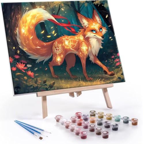 Malen nach Zahlen Erwachsene, Malen nach Zahlen Fox Dschungel DIY Handgemalt Ölgemälde Kit Paint by Numbers Adult Mit 3 Pinseln und Acrylfarbe Knitterfreie Leinwand Kit - 50x70cm (Rahmenlos) Y-625 von QIANLUOO