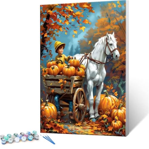 Malen nach Zahlen Erwachsene, Malen nach Zahlen Herbst Kürbis DIY Handgemalt Ölgemälde Kit Paint by Numbers Adult Mit 3 Pinseln und Acrylfarbe Knitterfreie Leinwand Kit - 100x140cm (Rahmenlos) Y-281 von QIANLUOO