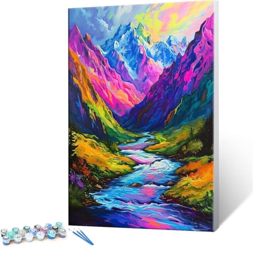 Malen nach Zahlen Erwachsene, Malen nach Zahlen Landschaft Berge DIY Handgemalt Ölgemälde Kit Paint by Numbers Adult Mit 3 Pinseln und Acrylfarbe Knitterfreie Leinwand Kit - 60x80cm (Rahmenlos) Y-96 von QIANLUOO