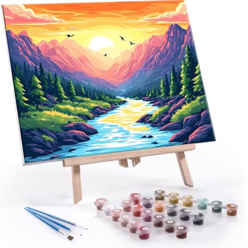 Malen nach Zahlen Erwachsene, Malen nach Zahlen Landschaft Berge DIY Handgemalt Ölgemälde Kit Paint by Numbers Adult Mit 3 Pinseln und Acrylfarbe Knitterfreie Leinwand Kit - 70x90cm (Rahmenlos) Y-590 von QIANLUOO