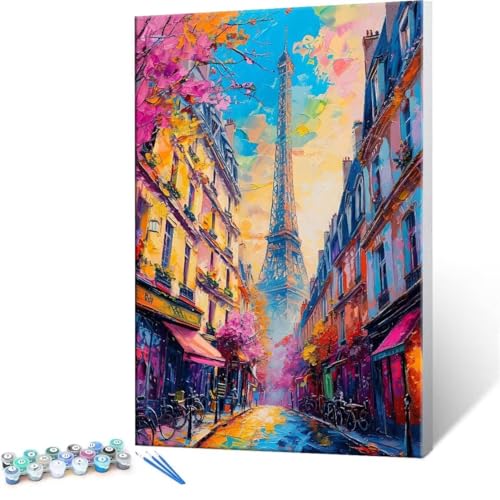 Malen nach Zahlen Erwachsene, Malen nach Zahlen Paris Street View DIY Handgemalt Ölgemälde Kit Paint by Numbers Adult Mit 3 Pinseln und Acrylfarbe Knitterfreie Leinwand Kit - 30x40cm (Rahmenlos) Y-4 von QIANLUOO