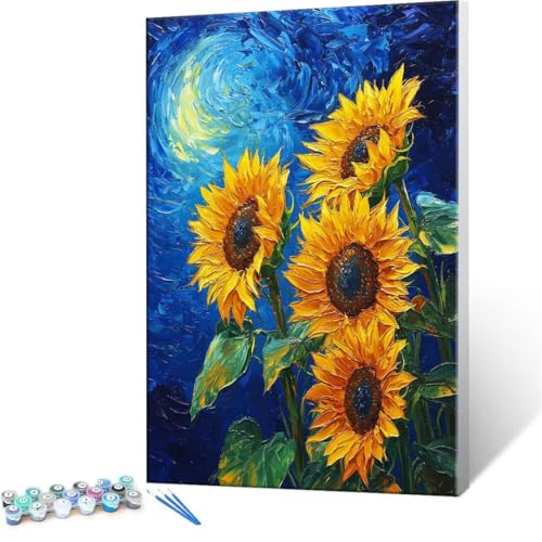 Malen nach Zahlen Erwachsene, Malen nach Zahlen Sonnenblume DIY Handgemalt Ölgemälde Kit Paint by Numbers Adult Mit 3 Pinseln und Acrylfarbe Knitterfreie Leinwand Kit - 60x80cm (Rahmenlos) Y-393 von QIANLUOO