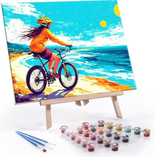 Malen nach Zahlen Erwachsene, Malen nach Zahlen Strand Mädchen DIY Handgemalt Ölgemälde Kit Paint by Numbers Adult Mit 3 Pinseln und Acrylfarbe Knitterfreie Leinwand Kit - 60x80cm (Rahmenlos) Y-609 von QIANLUOO