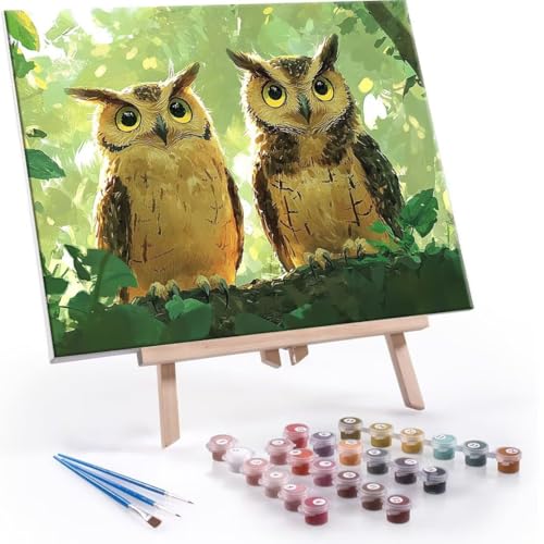 Malen nach Zahlen Erwachsene, Malen nach Zahlen Tier Eule DIY Handgemalt Ölgemälde Kit Paint by Numbers Adult Mit 3 Pinseln und Acrylfarbe Knitterfreie Leinwand Kit - 70x90cm (Rahmenlos) Y-578 von QIANLUOO