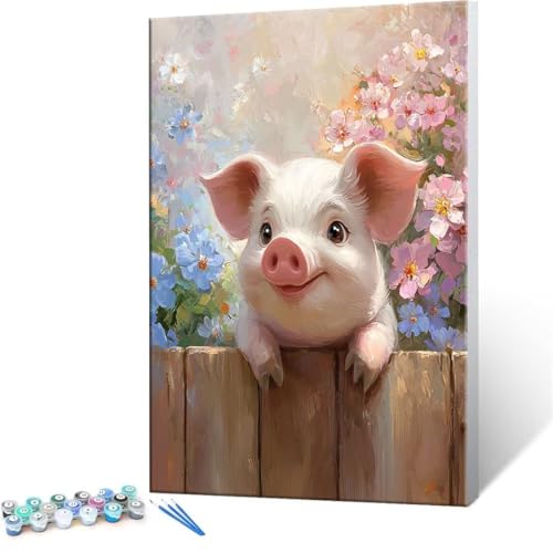 Malen nach Zahlen Erwachsene, Malen nach Zahlen Tier Schwein DIY Handgemalt Ölgemälde Kit Paint by Numbers Adult Mit 3 Pinseln und Acrylfarbe Knitterfreie Leinwand Kit - 70x90cm (Rahmenlos) Y-80 von QIANLUOO