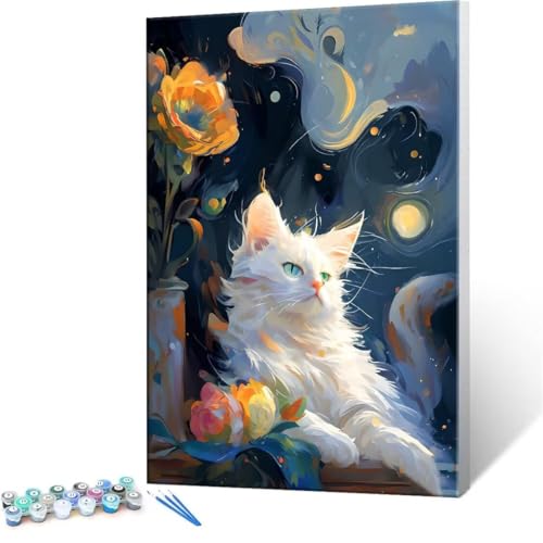 Malen nach Zahlen Erwachsene, Malen nach Zahlen Tiere Katzen DIY Handgemalt Ölgemälde Kit Paint by Numbers Adult Mit 3 Pinseln und Acrylfarbe Knitterfreie Leinwand Kit - 70x90cm (Rahmenlos) Y-74 von QIANLUOO