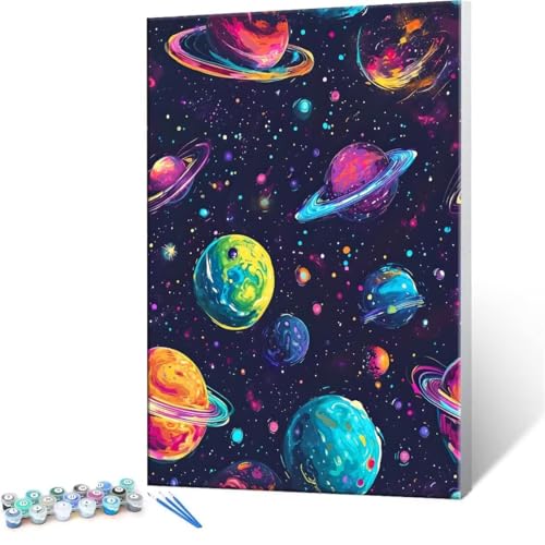 Malen nach Zahlen Erwachsene, Malen nach Zahlen Universe Planet DIY Handgemalt Ölgemälde Kit Paint by Numbers Adult Mit 3 Pinseln und Acrylfarbe Knitterfreie Leinwand Kit - 100x140cm (Rahmenlos) Y-449 von QIANLUOO