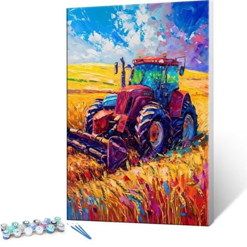 Malen nach Zahlen Erwachsene, Malen nach Zahlen Weizenfeld Traktor DIY Handgemalt Ölgemälde Kit Paint by Numbers Adult Mit 3 Pinseln und Acrylfarbe Knitterfreie Leinwand Kit - 20x30cm (Rahmenlos) Y212 von QIANLUOO