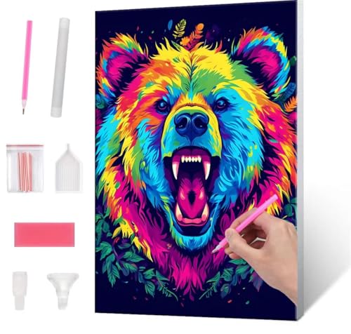 QIANLUOO 5D Diamond Painting Bilder, Diamant Painting Color Bear, Diamond Painting Set für Erwachsene Kinder, Komplettes DIY Diamond Art Malen Stickset, Kreuzstichbilder für Wohnkultur 40x50 cm k-63 von QIANLUOO