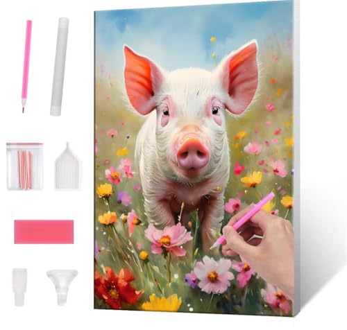 QIANLUOO 5D Diamond Painting Bilder, Diamant Painting Cute Pig, Diamond Painting Set für Erwachsene Kinder, Komplettes DIY Diamond Art Malen Stickset, Kreuzstichbilder für Wohnkultur 100x130 cm k-487 von QIANLUOO