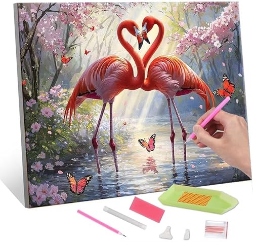 QIANLUOO 5D Diamond Painting Bilder, Diamant Painting Flamingo, Diamond Painting Set für Erwachsene Kinder, Komplettes DIY Diamond Art Malen Stickset, Kreuzstichbilder für Wohnkultur 40x50 cm k-419 von QIANLUOO