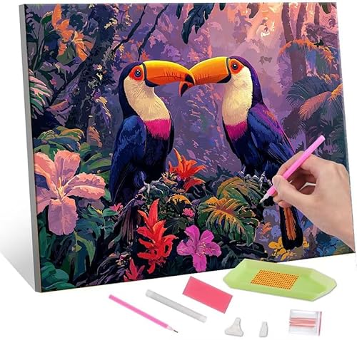 QIANLUOO 5D Diamond Painting Bilder, Diamant Painting Toucan, Diamond Painting Set für Erwachsene Kinder, Komplettes DIY Diamond Art Malen Stickset, Kreuzstichbilder für Wohnkultur 100x130 cm k-126 von QIANLUOO