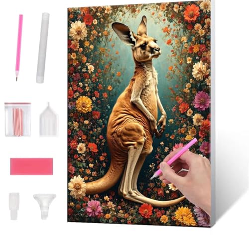 QIANLUOO 5D Diamond Painting Bilder, Diamant Painting kangaroo, Diamond Painting Set für Erwachsene Kinder, Komplettes DIY Diamond Art Malen Stickset, Kreuzstichbilder für Wohnkultur 100x130 cm k-128 von QIANLUOO