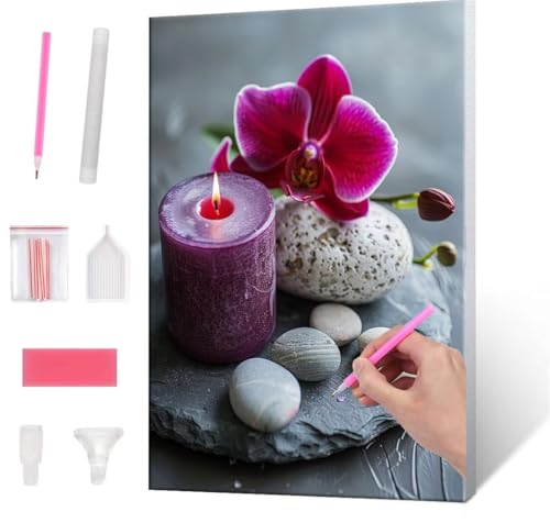 QIANLUOO Diamond Painting Erwachsene, Diamant Painting Bilder Candles Orchids 5D DIY Diamant Malerei Stickerei Kunsthandwerk Set Geeignet Als Geschenk, Zur Entspannung und Als Wanddeko 35x50cm J-534 von QIANLUOO