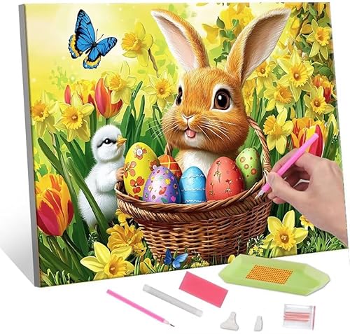 QIANLUOO Diamond Painting Erwachsene, Diamant Painting Bilder Easter egg rabbit 5D DIY Diamant Malerei Stickerei Kunsthandwerk Set Geeignet Als Geschenk, Zur Entspannung und Als Wanddeko 60x80cm J-52 von QIANLUOO