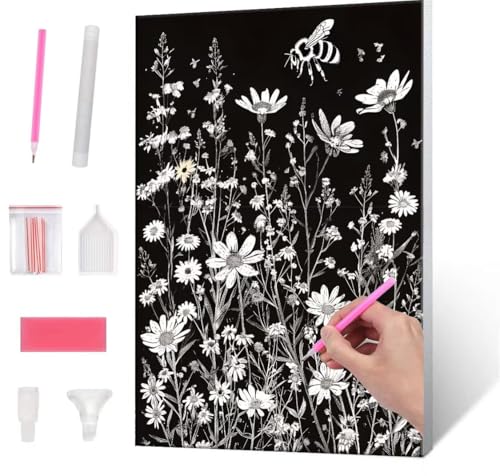 QIANLUOO Diamond Painting Erwachsene, Diamant Painting Bilder WildFlowers Bees 5D DIY Diamant Malerei Stickerei Kunsthandwerk Set Geeignet Als Geschenk, Zur Entspannung und Als Wanddeko 35x50cm J-969 von QIANLUOO