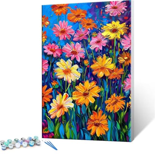 QIANLUOO Malen Nach Zahlen Erwachsene - DIY Daisy Handgemalt Ölgemälde Kit für Anfänger, Mit 3-Pinseln und Acrylfarbe Handgemalt öLgemäLde Kit Als Geschenk Heimdekoration 20x30cm (Ohne Rahmen) R-48 von QIANLUOO