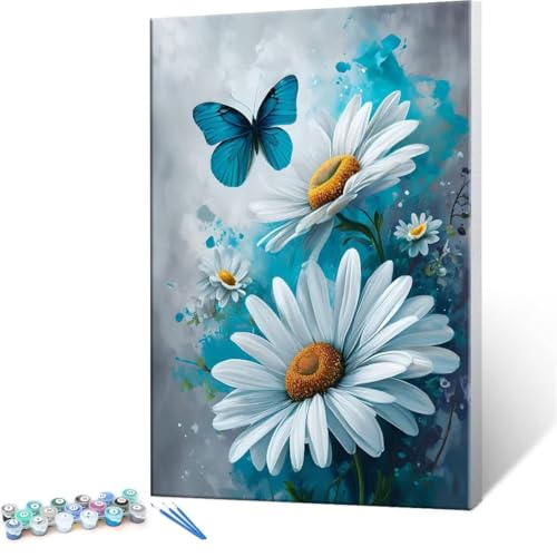 QIANLUOO Malen Nach Zahlen Erwachsene - DIY Daisy Handgemalt Ölgemälde Kit für Anfänger, Mit 3-Pinseln und Acrylfarbe Handgemalt öLgemäLde Kit Als Geschenk Heimdekoration 20x30cm (Ohne Rahmen) R-51 von QIANLUOO