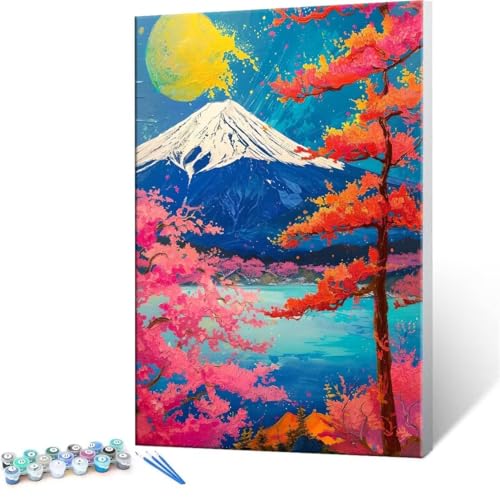 QIANLUOO Malen Nach Zahlen Erwachsene - DIY Fuji Handgemalt Ölgemälde Kit für Anfänger, Mit 3-Pinseln und Acrylfarbe Handgemalt öLgemäLde Kit Als Geschenk Heimdekoration 50x70cm (Ohne Rahmen) R-98 von QIANLUOO