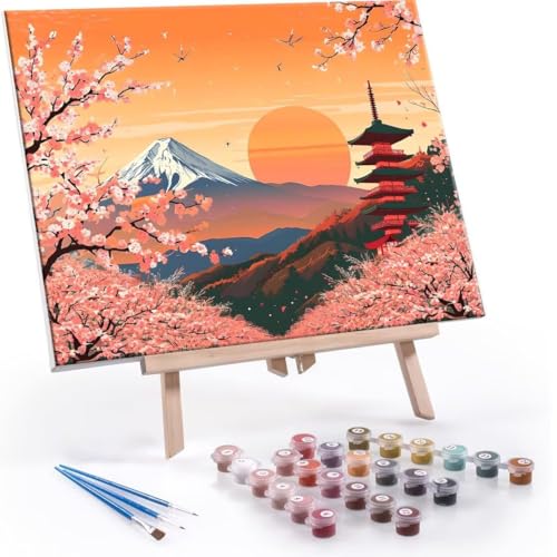 QIANLUOO Malen Nach Zahlen Erwachsene - DIY Fuji Handgemalt Ölgemälde Kit für Anfänger, Mit 3-Pinseln und Acrylfarbe Handgemalt öLgemäLde Kit Als Geschenk Heimdekoration 50x70cm (Ohne Rahmen) R-596 von QIANLUOO