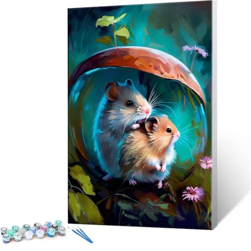 QIANLUOO Malen Nach Zahlen Erwachsene - DIY Hamster Handgemalt Ölgemälde Kit für Anfänger, Mit 3-Pinseln und Acrylfarbe Handgemalt öLgemäLde Kit Als Geschenk Heimdekoration 20x30cm (Ohne Rahmen) R-36 von QIANLUOO