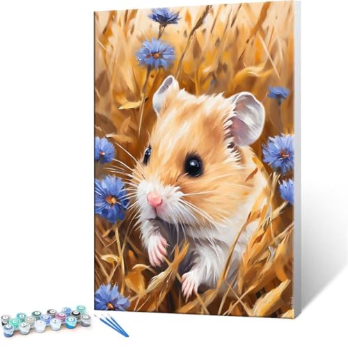 QIANLUOO Malen Nach Zahlen Erwachsene - DIY Hamster Handgemalt Ölgemälde Kit für Anfänger, Mit 3-Pinseln und Acrylfarbe Handgemalt öLgemäLde Kit Als Geschenk Heimdekoration 30x40cm (Ohne Rahmen) R-35 von QIANLUOO