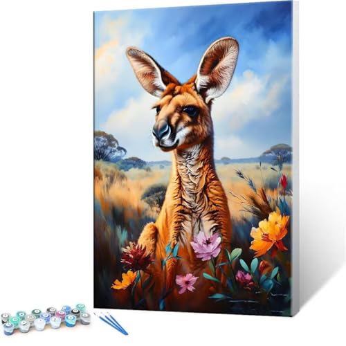 QIANLUOO Malen Nach Zahlen Erwachsene - DIY Känguru Handgemalt Ölgemälde Kit für Anfänger, Mit 3-Pinseln und Acrylfarbe Handgemalt öLgemäLde Kit Als Geschenk Heimdekoration 50x70cm (Ohne Rahmen) R-59 von QIANLUOO