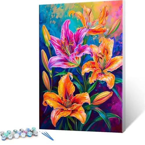 QIANLUOO Malen Nach Zahlen Erwachsene - DIY Lily Handgemalt Ölgemälde Kit für Anfänger, Mit 3-Pinseln und Acrylfarbe Handgemalt öLgemäLde Kit Als Geschenk Heimdekoration 20x30cm (Ohne Rahmen) R-9 von QIANLUOO