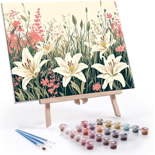 QIANLUOO Malen Nach Zahlen Erwachsene - DIY Lily Handgemalt Ölgemälde Kit für Anfänger, Mit 3-Pinseln und Acrylfarbe Handgemalt öLgemäLde Kit Als Geschenk Heimdekoration 70x90cm (Ohne Rahmen) R-492 von QIANLUOO