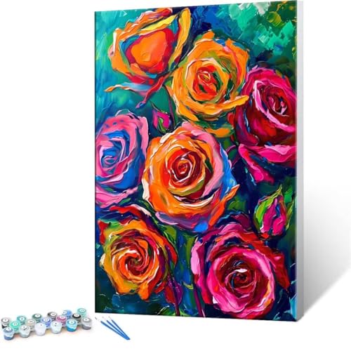 QIANLUOO Malen Nach Zahlen Erwachsene - DIY Rose Handgemalt Ölgemälde Kit für Anfänger, Mit 3-Pinseln und Acrylfarbe Handgemalt öLgemäLde Kit Als Geschenk Heimdekoration 30x40cm (Ohne Rahmen) R-230 von QIANLUOO