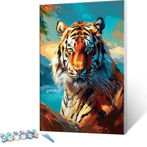 QIANLUOO Malen Nach Zahlen Erwachsene - DIY Tiger Handgemalt Ölgemälde Kit für Anfänger, Mit 3-Pinseln und Acrylfarbe Handgemalt öLgemäLde Kit Als Geschenk Heimdekoration 90x120cm (Ohne Rahmen) R-202 von QIANLUOO