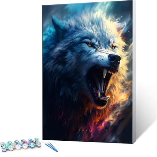 QIANLUOO Malen Nach Zahlen Erwachsene - DIY Wolf Handgemalt Ölgemälde Kit für Anfänger, Mit 3-Pinseln und Acrylfarbe Handgemalt öLgemäLde Kit Als Geschenk Heimdekoration 35x50cm (Ohne Rahmen) R-196 von QIANLUOO