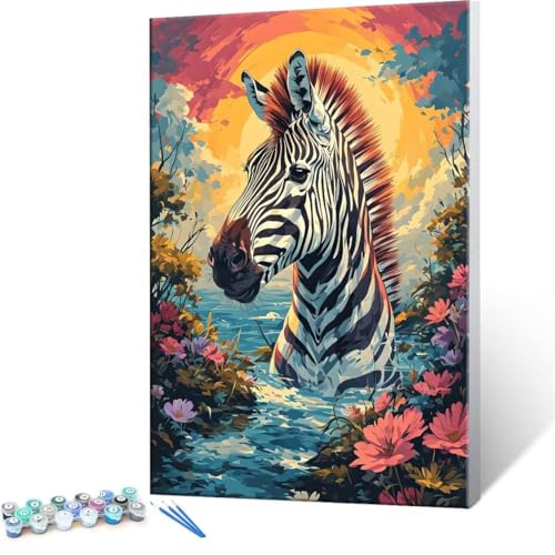 QIANLUOO Malen Nach Zahlen Erwachsene - DIY Zebra Handgemalt Ölgemälde Kit für Anfänger, Mit 3-Pinseln und Acrylfarbe Handgemalt öLgemäLde Kit Als Geschenk Heimdekoration 60x80cm (Ohne Rahmen) R-10 von QIANLUOO