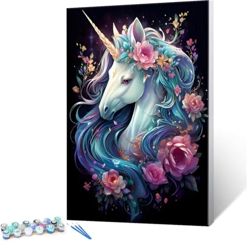 QIANLUOO Malen Nach Zahlen Kinder ab 5 6 7 8 9 10 Jahre Mädchen, Paint by Numbers Adult Kinder Einhorn Anfänger mit Leinwand Pinseln Acrylpigment für Geschenke und Home Haus Dekorieren 70x90cm U-82 von QIANLUOO