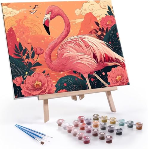 QIANLUOO Malen Nach Zahlen Kinder ab 5 6 7 8 9 10 Jahre Mädchen, Paint by Numbers Adult Kinder Flamingo Anfänger mit Leinwand Pinseln Acrylpigment für Geschenke und Home Haus Dekorieren 20x30cm U-646 von QIANLUOO