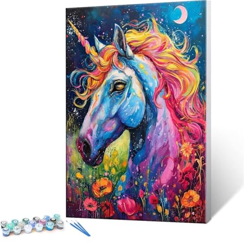 QIANLUOO Malen nach Zahlen Erwachsene, Malen nach Zahlen Einhorn DIY Handgemalt Ölgemälde Kit Paint by Numbers Adult Mit 3 Pinseln und Acrylfarbe Knitterfreie Leinwand Kit - 70x90cm (Rahmenlos) Y-83 von QIANLUOO