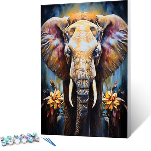 QIANLUOO Malen nach Zahlen Erwachsene, Malen nach Zahlen Elefant DIY Handgemalt Ölgemälde Kit Paint by Numbers Adult Mit 3 Pinseln und Acrylfarbe Knitterfreie Leinwand Kit - 50x70cm (Rahmenlos) Y-58 von QIANLUOO