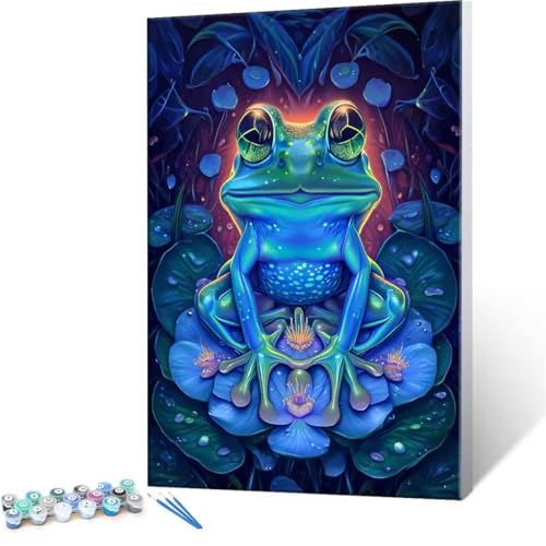 QIANLUOO Malen nach Zahlen Erwachsene, Malen nach Zahlen Frosch DIY Handgemalt Ölgemälde Kit Paint by Numbers Adult Mit 3 Pinseln und Acrylfarbe Knitterfreie Leinwand Kit - 30x40cm (Rahmenlos) Y-277 von QIANLUOO