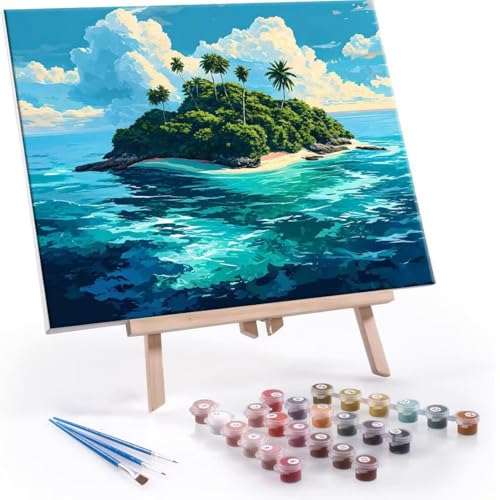 QIANLUOO Malen nach Zahlen Erwachsene, Malen nach Zahlen Insel DIY Handgemalt Ölgemälde Kit Paint by Numbers Adult Mit 3 Pinseln und Acrylfarbe Knitterfreie Leinwand Kit - 50x70cm (Rahmenlos) Y-604 von QIANLUOO