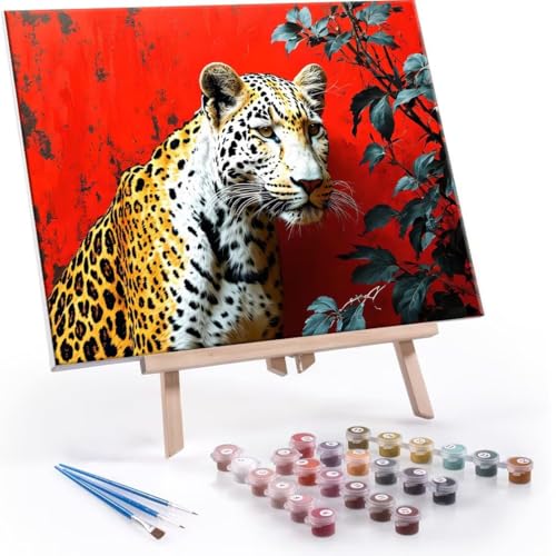 QIANLUOO Malen nach Zahlen Erwachsene, Malen nach Zahlen Leopard DIY Handgemalt Ölgemälde Kit Paint by Numbers Adult Mit 3 Pinseln und Acrylfarbe Knitterfreie Leinwand Kit - 60x80cm (Rahmenlos) Y-495 von QIANLUOO