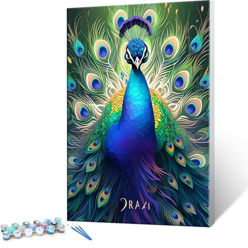 QIANLUOO Malen nach Zahlen Erwachsene, Malen nach Zahlen Pfau DIY Handgemalt Ölgemälde Kit Paint by Numbers Adult Mit 3 Pinseln und Acrylfarbe Knitterfreie Leinwand Kit - 90x120cm (Rahmenlos) Y-186 von QIANLUOO