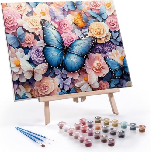 QIANLUOO Malen nach Zahlen Erwachsene, Malen nach Zahlen Schmetterling Blume DIY Handgemalt Ölgemälde Kit Paint by Numbers Adult Mit 3 Pinseln und Acrylfarbe Leinwand Kit - 50x70cm (Rahmenlos) Y-634 von QIANLUOO